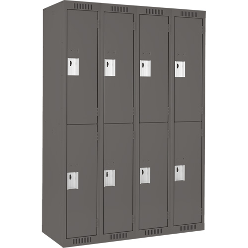 Casiers Clean Line, 2 niveaux, Bloc de 4, 48" x 18" x 72", Acier, Charbon, Rivet (assembl&eacute;) Pronet Distribution
