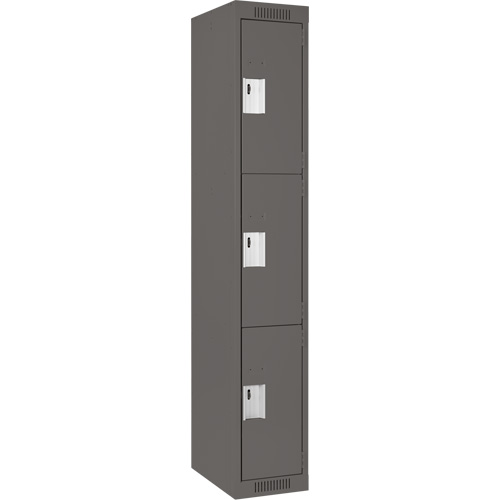 Clean Line Lockers, 3 -tier, 12" x 18" x 72", Steel, Charcoal, Rivet (Assembled) Pronet Distribution