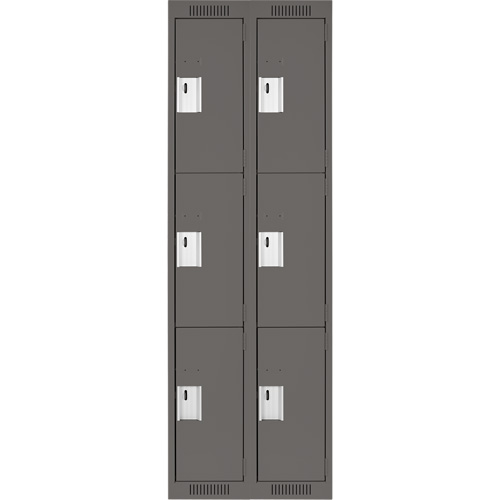 Clean Line Lockers, 3 -tier, Bank of 2, 24" x 18" x 72", Steel, Charcoal, Rivet (Assembled) Pronet Distribution