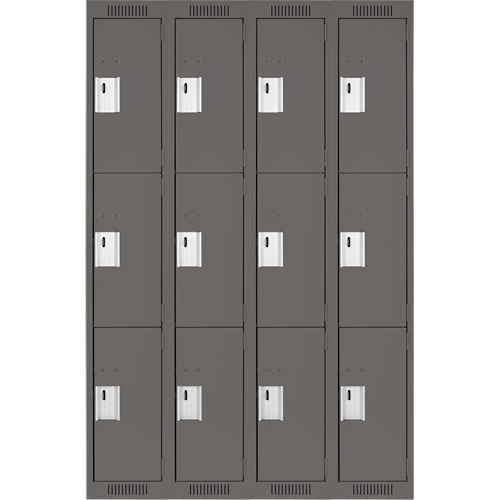 Clean Line Lockers, 3 -tier, Bank of 4, 48" x 18" x 72", Steel, Charcoal, Rivet (Assembled) Pronet Distribution