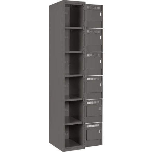 Clean Line Lockerette, 6 -tier, Bank of 4, 48" x 18" x 72", Steel, Charcoal, Rivet (Assembled) Pronet Distribution