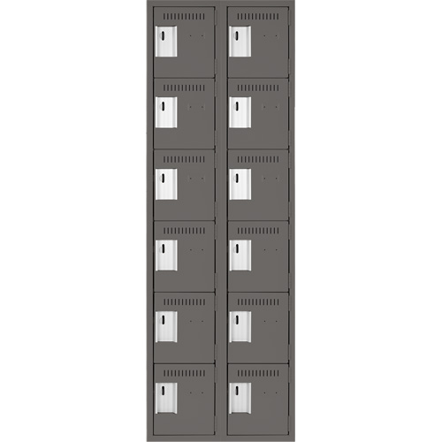 Clean Line Lockerette, 6 -tier, Bank of 2, 24" x 18" x 72", Steel, Charcoal, Rivet (Assembled) Pronet Distribution