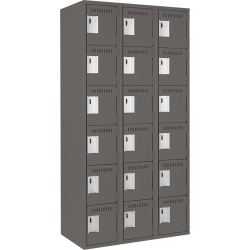 Clean Line Lockerette, 6 -tier, Bank of 3, 36" x 18" x 72", Steel, Charcoal, Rivet (Assembled) Pronet Distribution