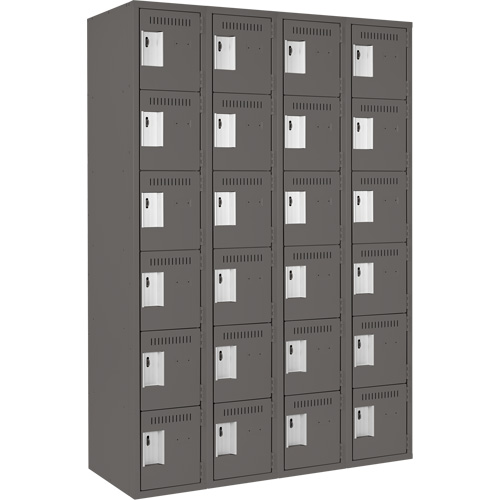 Clean Line Lockerette, 6 -tier, Bank of 4, 48" x 18" x 72", Steel, Charcoal, Rivet (Assembled) Pronet Distribution
