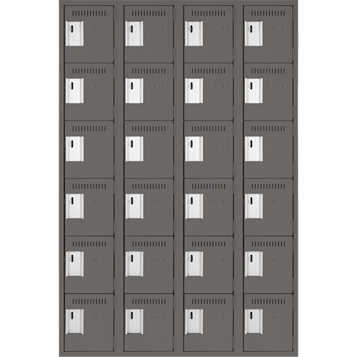 Clean Line Lockerette, 6 -tier, Bank of 4, 48" x 18" x 72", Steel, Charcoal, Rivet (Assembled) Pronet Distribution
