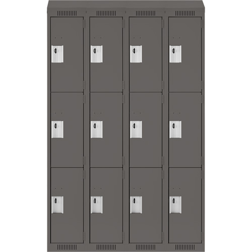 Clean Line Lockers, 3 -tier, Bank of 4, 48" x 18" x 78", Steel, Charcoal, Rivet (Assembled) Pronet Distribution