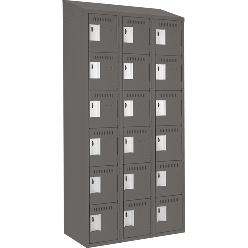 Clean Line Lockerette, 6 -tier, Bank of 3, 36" x 18" x 78", Steel, Charcoal, Rivet (Assembled) Pronet Distribution