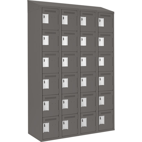 Clean Line Lockerette, 6 -tier, Bank of 4, 48" x 18" x 78", Steel, Charcoal, Rivet (Assembled) Pronet Distribution