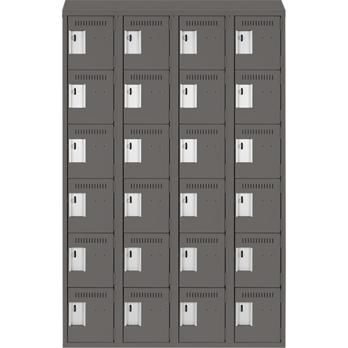 Clean Line Lockerette, 6 -tier, Bank of 4, 48" x 18" x 78", Steel, Charcoal, Rivet (Assembled) Pronet Distribution