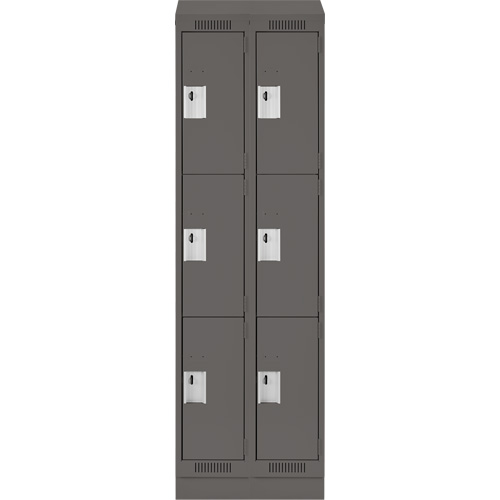 Clean Line Lockers, 3 -tier, Bank of 2, 24" x 18" x 82", Steel, Charcoal, Rivet (Assembled) Pronet Distribution