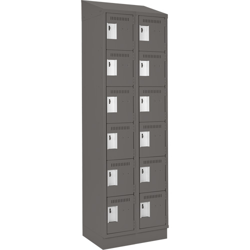 Clean Line Lockerette, 6 -tier, Bank of 2, 24" x 18" x 82", Steel, Charcoal, Rivet (Assembled) Pronet Distribution
