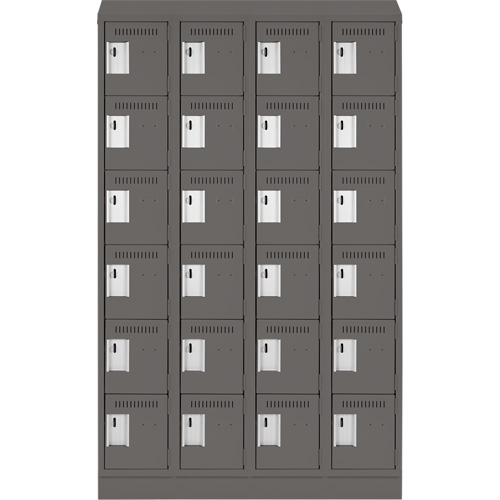 Clean Line Lockerette, 6 -tier, Bank of 4, 48" x 18" x 82", Steel, Charcoal, Rivet (Assembled) Pronet Distribution