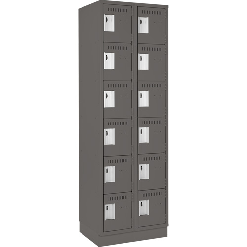 Clean Line Lockerette, 6 -tier, Bank of 2, 24" x 18" x 76", Steel, Charcoal, Rivet (Assembled) Pronet Distribution