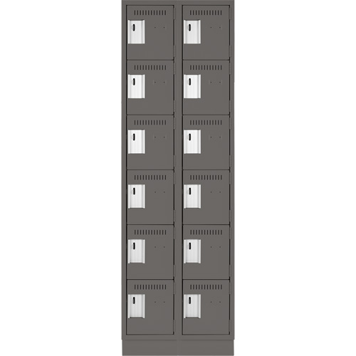 Clean Line Lockerette, 6 -tier, Bank of 2, 24" x 18" x 76", Steel, Charcoal, Rivet (Assembled) Pronet Distribution