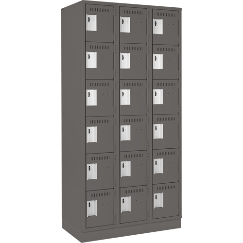 Clean Line Lockerette, 6 -tier, Bank of 3, 36" x 18" x 76", Steel, Charcoal, Rivet (Assembled) Pronet Distribution