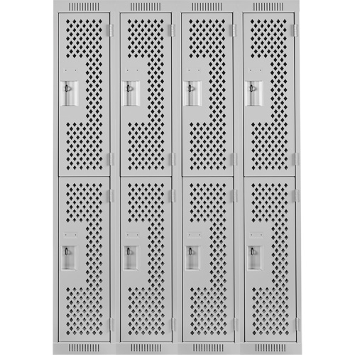 Clean Line Lockers, 2 -tier, Bank of 4, 48" x 15" x 72", Steel, Grey, Rivet (Assembled), Perforated Pronet Distribution