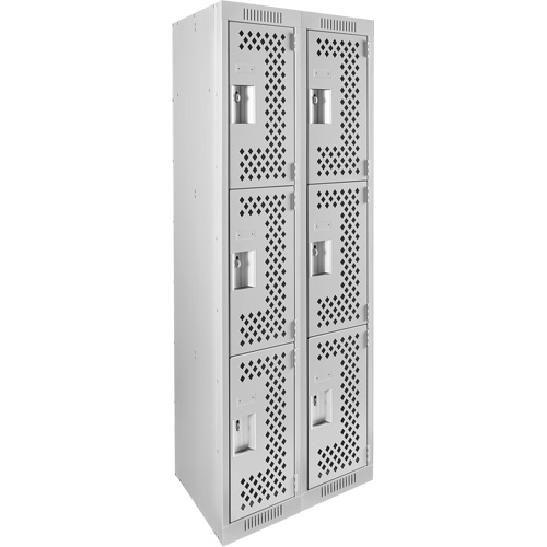 Clean Line Lockers, 3 -tier, Bank of 2, 24" x 12" x 72", Steel, Grey, Rivet (Assembled), Perforated Pronet Distribution