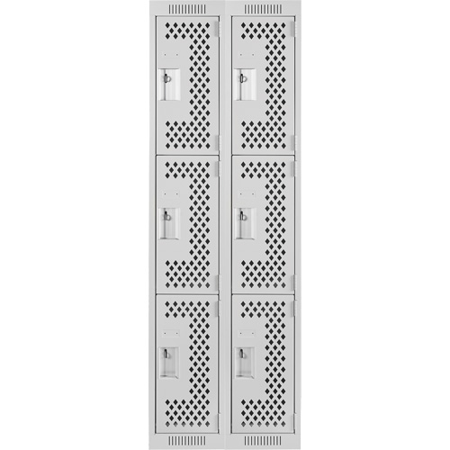 Clean Line Lockers, 3 -tier, Bank of 2, 24" x 12" x 72", Steel, Grey, Rivet (Assembled), Perforated Pronet Distribution