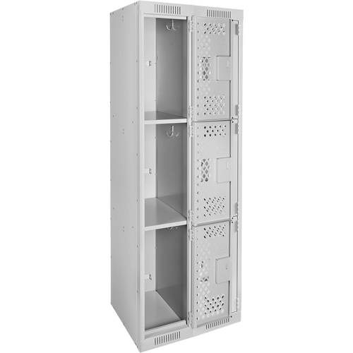 Clean Line Lockers, 3 -tier, Bank of 2, 24" x 12" x 72", Steel, Grey, Rivet (Assembled), Perforated Pronet Distribution