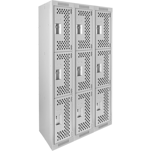 Casiers Clean Line, 3 niveaux, Bloc de 3, 36" x 12" x 72", Acier, Gris, Rivet (assembl&eacute;), Perfor&eacute; Pronet Distribution