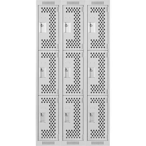 Casiers Clean Line, 3 niveaux, Bloc de 3, 36" x 12" x 72", Acier, Gris, Rivet (assembl&eacute;), Perfor&eacute; Pronet Distribution