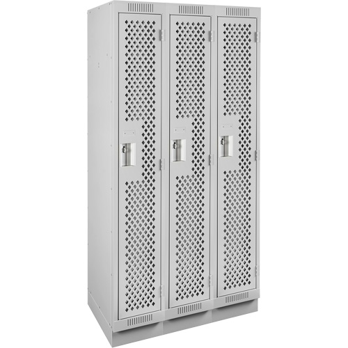 Clean Line Lockers, Bank of 3, 36" x 12" x 76", Steel, Grey, Rivet (Assembled), Perforated Pronet Distribution