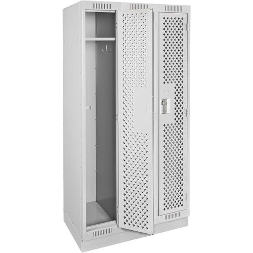Clean Line Lockers, Bank of 3, 36" x 12" x 76", Steel, Grey, Rivet (Assembled), Perforated Pronet Distribution