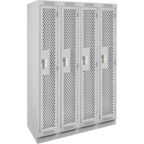 Clean Line Lockers, Bank of 4, 48" x 12" x 76", Steel, Grey, Rivet (Assembled), Perforated Pronet Distribution