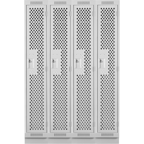 Clean Line Lockers, Bank of 4, 48" x 12" x 76", Steel, Grey, Rivet (Assembled), Perforated Pronet Distribution