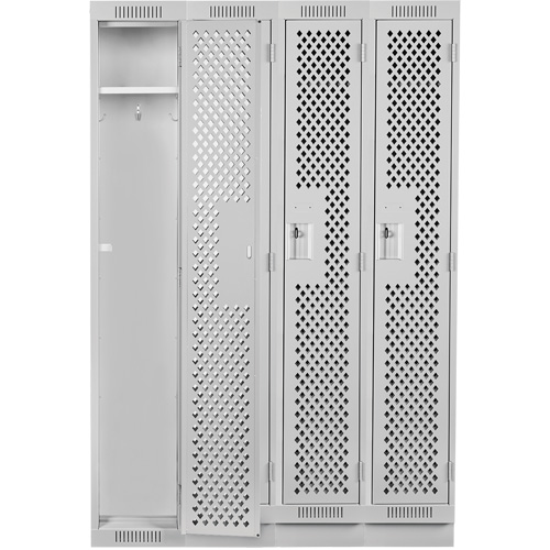Clean Line Lockers, Bank of 4, 48" x 12" x 76", Steel, Grey, Rivet (Assembled), Perforated Pronet Distribution