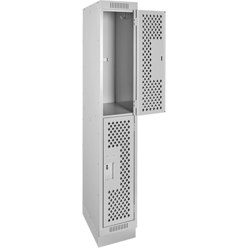 Casiers Clean Line, 2 niveaux, 12" x 15" x 76", Acier, Gris, Rivet (assembl&eacute;), Perfor&eacute; Pronet Distribution
