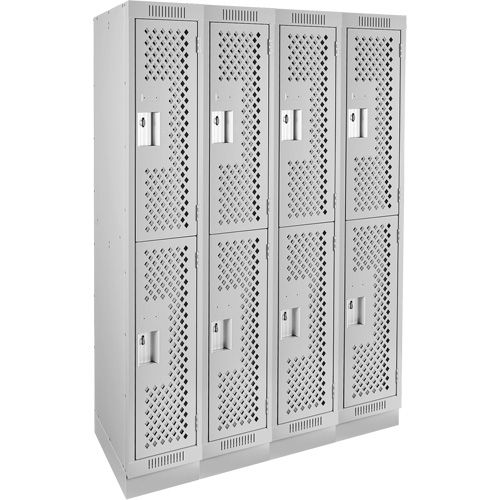 Casiers Clean Line, 2 niveaux, Bloc de 4, 48" x 15" x 76", Acier, Gris, Rivet (assembl&eacute;), Perfor&eacute; Pronet Distribution