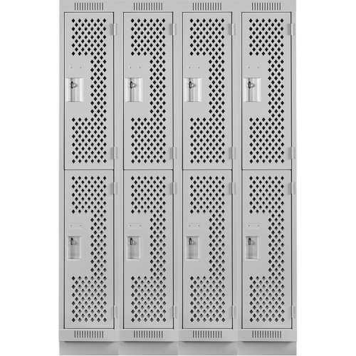 Casiers Clean Line, 2 niveaux, Bloc de 4, 48" x 15" x 76", Acier, Gris, Rivet (assembl&eacute;), Perfor&eacute; Pronet Distribution