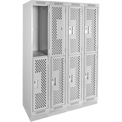 Casiers Clean Line, 2 niveaux, Bloc de 4, 48" x 15" x 76", Acier, Gris, Rivet (assembl&eacute;), Perfor&eacute; Pronet Distribution