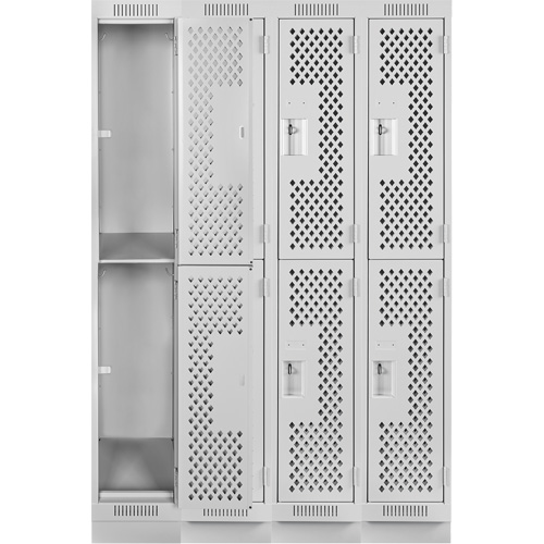 Casiers Clean Line, 2 niveaux, Bloc de 4, 48" x 15" x 76", Acier, Gris, Rivet (assembl&eacute;), Perfor&eacute; Pronet Distribution