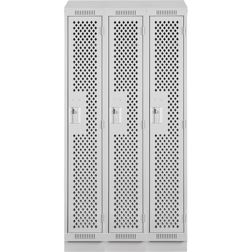 Clean Line Lockers, Bank of 3, 36" x 18" x 82", Steel, Grey, Rivet (Assembled), Perforated Pronet Distribution