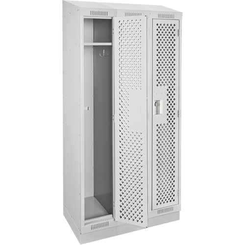 Clean Line Lockers, Bank of 3, 36" x 18" x 82", Steel, Grey, Rivet (Assembled), Perforated Pronet Distribution