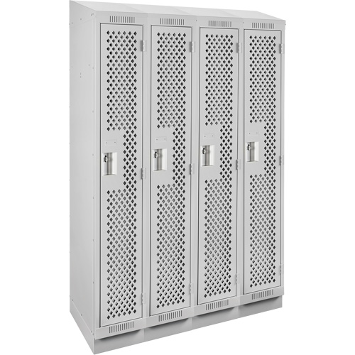 Clean Line Lockers, Bank of 4, 48" x 18" x 82", Steel, Grey, Rivet (Assembled), Perforated Pronet Distribution