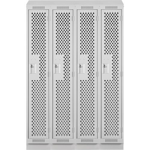 Clean Line Lockers, Bank of 4, 48" x 18" x 82", Steel, Grey, Rivet (Assembled), Perforated Pronet Distribution