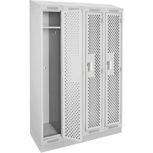 Clean Line Lockers, Bank of 4, 48" x 18" x 82", Steel, Grey, Rivet (Assembled), Perforated Pronet Distribution