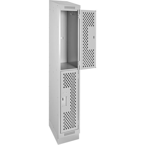 Casiers Clean Line, 2 niveaux, 12" x 12" x 82", Acier, Gris, Rivet (assembl&eacute;), Perfor&eacute; Pronet Distribution