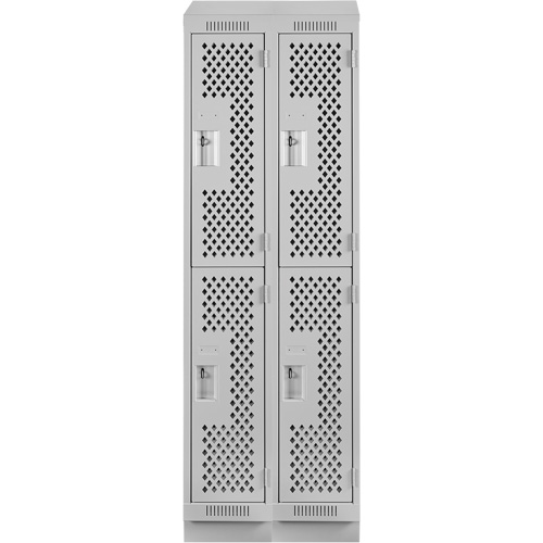 Clean Line Lockers, 2 -tier, Bank of 2, 24" x 18" x 82", Steel, Grey, Rivet (Assembled), Perforated Pronet Distribution