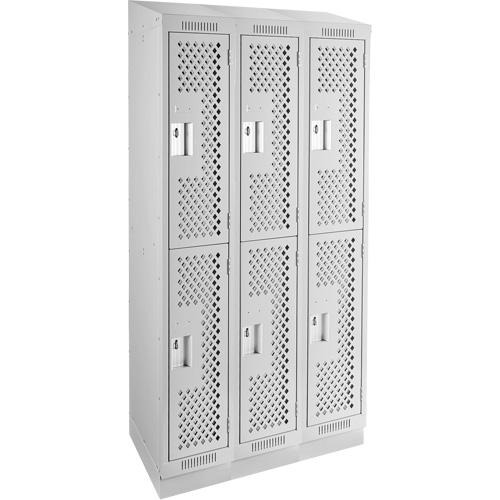 Clean Line Lockers, 2 -tier, Bank of 3, 36" x 18" x 82", Steel, Grey, Rivet (Assembled), Perforated Pronet Distribution