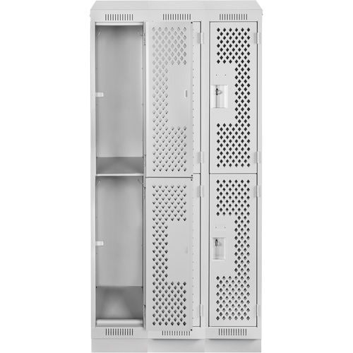 Clean Line Lockers, 2 -tier, Bank of 3, 36" x 18" x 82", Steel, Grey, Rivet (Assembled), Perforated Pronet Distribution