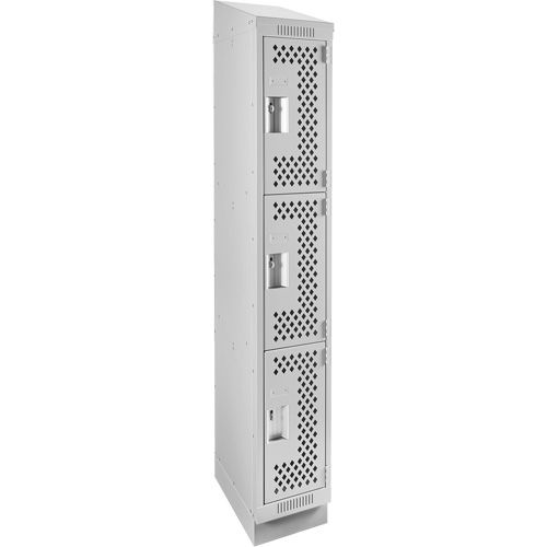 Casiers Clean Line, 3 niveaux, 12" x 12" x 82", Acier, Gris, Rivet (assembl&eacute;), Perfor&eacute; Pronet Distribution