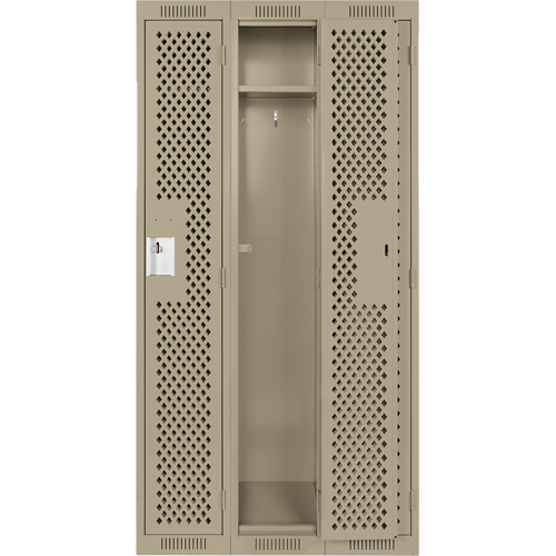 Clean Line Lockers, Bank of 3, 36" x 15" x 72", Steel, Beige, Rivet (Assembled), Perforated Pronet Distribution