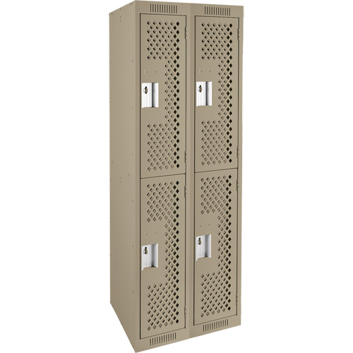 Clean Line Lockers, 2 -tier, Bank of 2, 24" x 15" x 72", Steel, Beige, Rivet (Assembled), Perforated Pronet Distribution