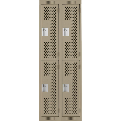 Clean Line Lockers, 2 -tier, Bank of 2, 24" x 15" x 72", Steel, Beige, Rivet (Assembled), Perforated Pronet Distribution