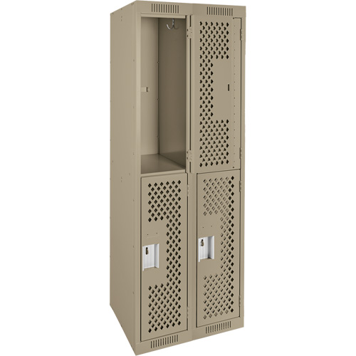 Clean Line Lockers, 2 -tier, Bank of 2, 24" x 15" x 72", Steel, Beige, Rivet (Assembled), Perforated Pronet Distribution