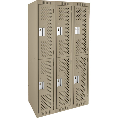 Casiers Clean Line, 2 niveaux, Bloc de 3, 36" x 15" x 72", Acier, Beige, Rivet (assembl&eacute;), Perfor&eacute; Pronet Distribution